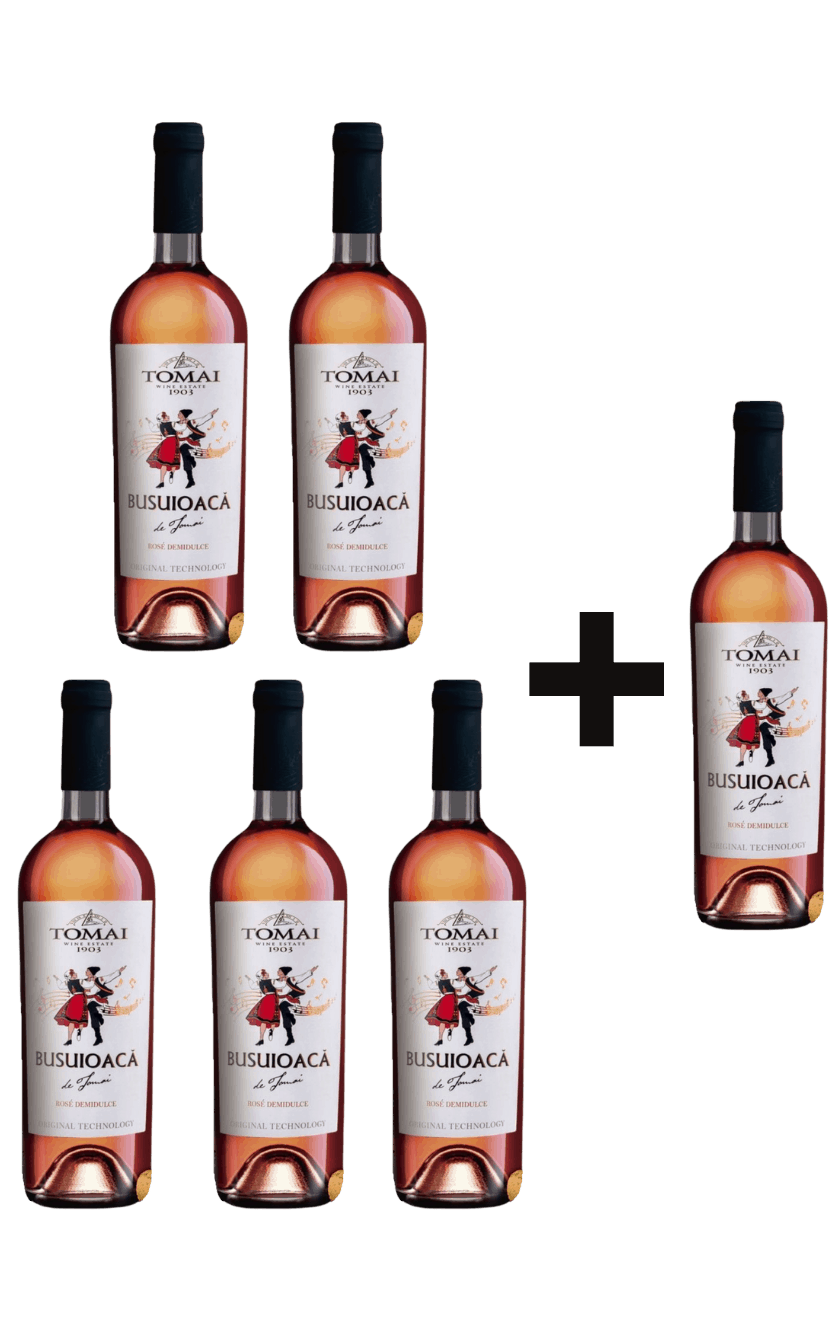 5 Sticle x Vin Rose Demidulce Busuioaca de Tomai – 0.75L + 1 Sticlă